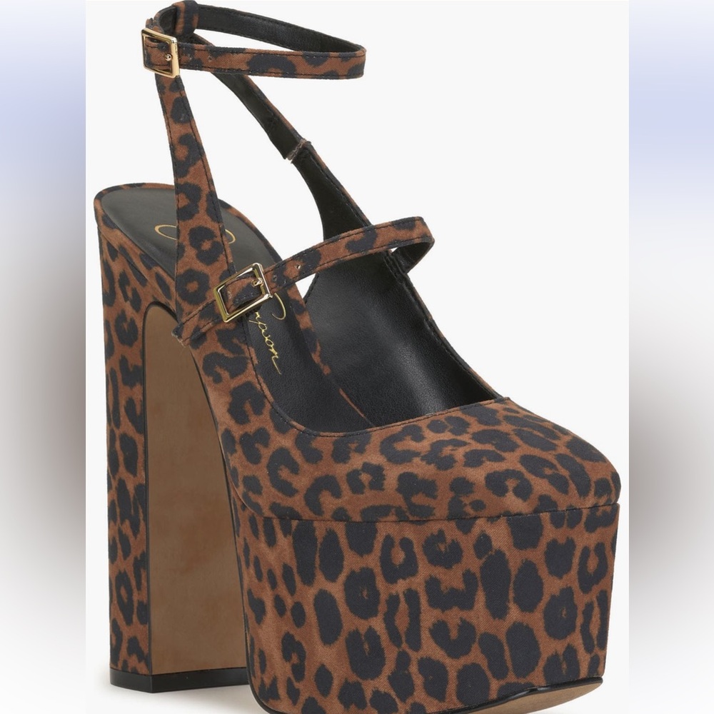 Jessica Simpson cheetah Pialley ankle strap platforms